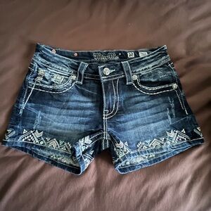 Miss Me Dark Blue Embroidered Denim Shorts
